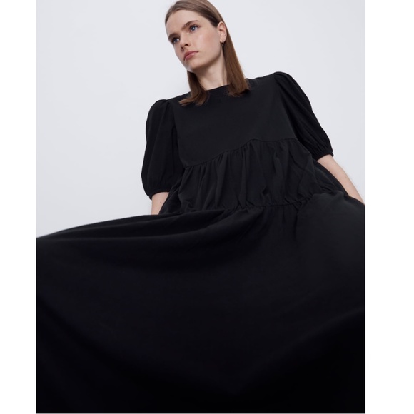 Zara Black Dress with Ruching NWT - Picture 3 of 8